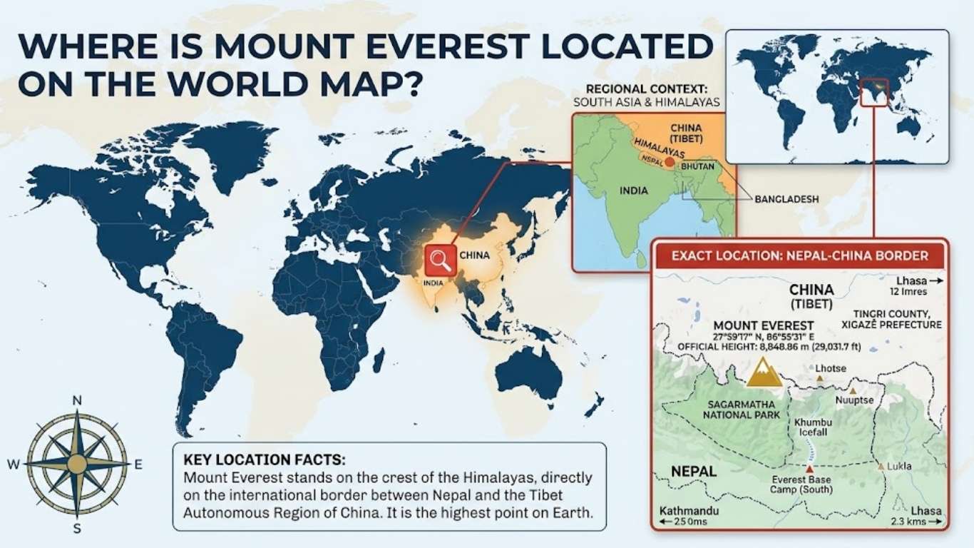 Mount Everest Located on the World Map