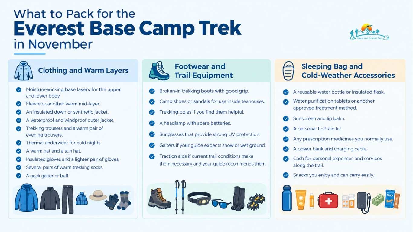 What to Pack for the Everest Base Camp Trek in November